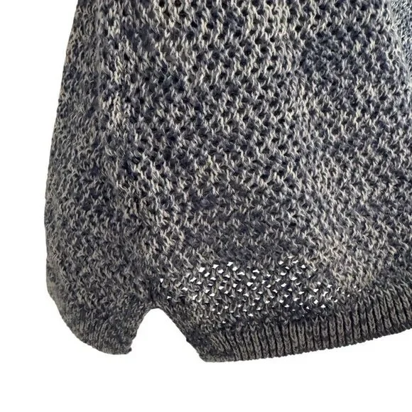 Chico's 3 Size XL open-knit short-sleeve sweater Blue Marbled Textured Cotton - Picture 4 of 7